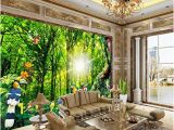 Forest Stream Wall Mural 3d Wallpaper Sunshine forest Dream Nature Bird Figure Parrot