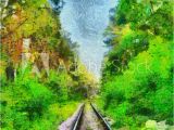 Forest Stream Wall Mural & Art Print Railway Among Green Summer forest Oil