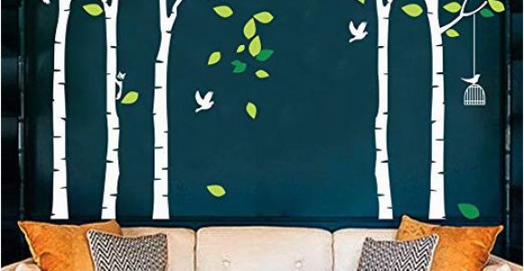 Forest Wall Decal Mural Fymural 5 Trees Wall Decals forest Mural Paper for Bedroom Kid Baby Nursery Vinyl Removable Diy Decals 103 9×70 9 White Green