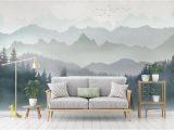 Forest Wall Mural Decal Oil Painting Abstract Mountains with forest Landscape