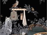 Forest Wall Mural Nursery Dark Enchanted forest Wall Mural Vintage Wild Animals