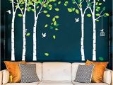 Forest Wall Mural Nursery Fymural 5 Trees Wall Decals forest Mural Paper for Bedroom Kid Baby Nursery Vinyl Removable Diy Decals 103 9×70 9 White Green