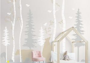 Forest Wall Mural Nursery Woodland Birch Tree Wall Decal Nursery Animals Baby Wall