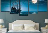 Full Moon Wall Murals 2019 5 Panels Canvas Print Wall Art Sailboat Seascape Picture Full Moon Night Sea Moonlight Ocean Ship Artwork Blue Ocean Poster From