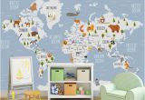 Full Wall Map Mural Kids Wallpaper World Map Wall Mural Cartoon Animal Wall