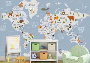 Full Wall Map Mural Kids Wallpaper World Map Wall Mural Cartoon Animal Wall