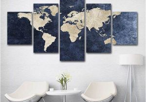Full Wall Map Mural World Map Framed 5 Piece Canvas Wall Art Painting Wallpaper Poster Picture Print Decor