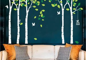 Full Wall Murals forest Fymural 5 Trees Wall Decals forest Mural Paper for Bedroom Kid Baby Nursery Vinyl Removable Diy Decals 103 9×70 9 White Green