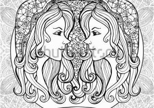Gemini Coloring Pages Coloring Page with Pattern and Zodiac Sign Gemini In Zentangle Style