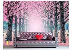 Giant Wall Mural Photo Wallpaper Wall Mural Lane Of Pink Fallen Leaves with Trees by Each Side Vinyl Wallpaper Removable Wall Decor