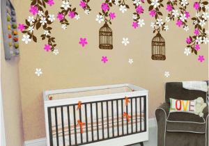 Girl Nursery Wall Murals Floral Wall Decals Cherry Blossom Tree Decals Kids Wall Decals Baby Nursery Decals Pink White Girl Wall Art Cherry Blossom Vines