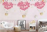 Girl Nursery Wall Murals Nursery Wallpaper for Kids Pink Hot Air Balloon Wall Mural Cartoon Rabbit Wall Art Girls Boys Bedroom Baby Room Play Room Children Rooms