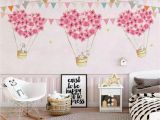 Girl Nursery Wall Murals Nursery Wallpaper for Kids Pink Hot Air Balloon Wall Mural Cartoon Rabbit Wall Art Girls Boys Bedroom Baby Room Play Room Children Rooms