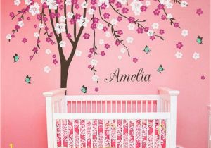 Girl Nursery Wall Murals Plum Flower Blossom Tree butterfly Personalized Custom Name