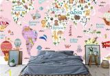 Girl Room Mural Wall Girl Kids Wallpaper Kids Pink World Map Wall Mural Nursery Map Wall Decor Girls Boys Bedroom Wall Art Kindergarten Wall Paint Art Baby Room