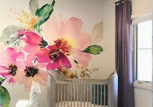 Girl Room Mural Wall Removable Wallpaper Mural Peel & Stick Flowers Watercolor