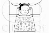 Girl Sleeping In Bed Coloring Page Cartoon Clipart A Black and White Cute Little Girl