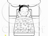 Girl Sleeping In Bed Coloring Page Cartoon Clipart A Black and White Cute Little Girl
