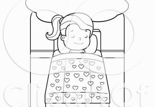 Girl Sleeping In Bed Coloring Page Cartoon Clipart A Black and White Little Girl Dreaming