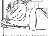 Girl Sleeping In Bed Coloring Page Girl Sleeps Little Girl asleep Bed Stock Vector
