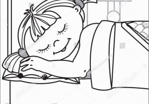 Girl Sleeping In Bed Coloring Page Girl Sleeps Little Girl asleep Bed Stock Vector