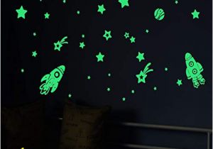 Glow In the Dark Space Wall Mural 41pcs Starmania Glow In the Dark Stars Moon Sticker Rocket Ceiling Wall Stickers Light Glowing Moon Starry Sky Gift Kids Room Beautiful Wall Decals