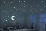 Glow In the Dark Space Wall Mural Fluorescent Stars and Moon 300 Pcs Glow In the Dark Stars for Kid Bedroom Wall Sticker Room Decoration for Boy Girl Baby