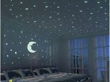 Glow In the Dark Space Wall Mural Fluorescent Stars and Moon 300 Pcs Glow In the Dark Stars for Kid Bedroom Wall Sticker Room Decoration for Boy Girl Baby