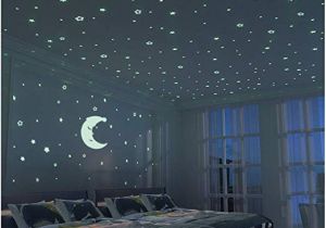 Glow In the Dark Space Wall Mural Fluorescent Stars and Moon 300 Pcs Glow In the Dark Stars for Kid Bedroom Wall Sticker Room Decoration for Boy Girl Baby