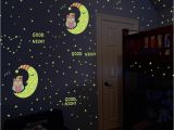 Glow In the Dark Space Wall Mural Glow In the Dark Owl Moon Stars Luminous Wall Stickers for