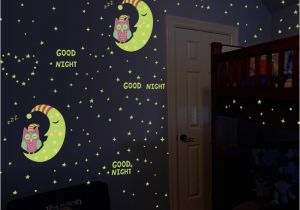 Glow In the Dark Space Wall Mural Glow In the Dark Owl Moon Stars Luminous Wall Stickers for