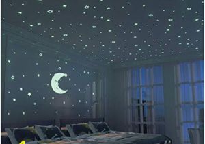 Glow In the Dark Star Murals Glow In the Dark Stars 300 Pcs & Fluorescent Moon 24cm Kid Bedroom Wall Sticker Diy Room Decoration for Boy Girl Baby House Indoor Wall