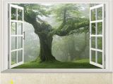 Glow In the Dark Wall Mural Window Seabeach Old forest Tree 3d Window View Green Living Room Wall Sticker Home Diy Decal