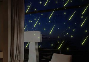 Glowing Murals for Walls wholesale Fluorescent Romantic Meteor Shower Moon Diy Wall Stickers Night Glow In Dark Luminous Stars Kids Room Nursery Mural Decal Removable Wall