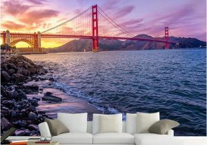 Golden Gate Bridge Wall Mural 3d Wallpaper Romantic Seaside Landscape Sunset Bridge Wall Murals Living Room Restaurant Cafe Creative Background Wall 3 D Best Wallpapers High