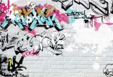 Graffiti Brick Wall Mural White Brick Graffity Wall Mural Wallpaper Wall