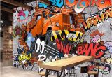Graffiti Murals for Bedrooms 3d Broken Brick Wall Graffiti Cartoon Cars Mural for Restaurant Boys