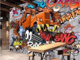 Graffiti Murals for Bedrooms 3d Broken Brick Wall Graffiti Cartoon Cars Mural for Restaurant Boys