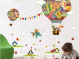 Graffiti Wall Mural Sticker Creative Cartoon Hot Balloon Graffiti Plane Anti Fouling Moisture Proof and Beautifying Wall Sticker for Kindergarten Environment Decoratio Damask