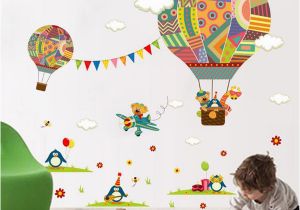 Graffiti Wall Mural Sticker Creative Cartoon Hot Balloon Graffiti Plane Anti Fouling Moisture Proof and Beautifying Wall Sticker for Kindergarten Environment Decoratio Damask