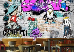 Graffiti Wall Mural Wallpaper Us $30 72 Custom Fashion Mural Trend Street Art Graffiti Decorative Wallpaper Hip Hop Brick Wall Tea Restaurant Background Wallpaper In