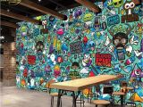 Graffiti Wall Mural Wallpaper Us $8 85 Off Beibehang Custom Wallpaper Europe and the United States Cartoon Abstract Graffiti theme Restaurant Mural Wall Background In