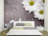 Grey Petals Wall Mural Custom 3d Wallpaper Bedroom for Walls White Water Droplets Flower Background Decorative Wall Murals Wallpaper Living Room 3d Wallpaper 3d