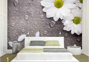 Grey Petals Wall Mural Custom 3d Wallpaper Bedroom for Walls White Water Droplets Flower Background Decorative Wall Murals Wallpaper Living Room 3d Wallpaper 3d