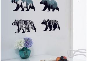Grizzly Bear Wall Murals 4 Bears Pine Tree Wall Decals Pvc the nordic Four Seasons Wall Stickers for Living Room Bedroom Decoration Woodland Montain Wall Decals Wall Removable