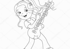 Guitar Player Coloring Page Coloring Page Outline Cartoon Girl Playing the Guitar — Grafika