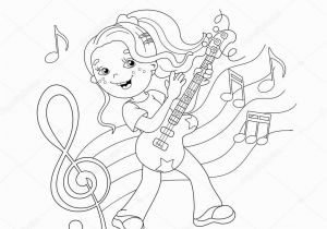 Guitar Player Coloring Page Coloring Page Outline Girl Playing the Guitar — Grafika Wektorowa