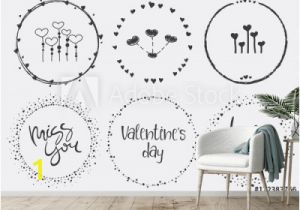 Hand Drawn Wall Murals Wall Murals Hand Drawn Valentine S Set with Wreath Heart