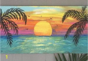 Hand Painted Beach Wall Murals Beach Palm Trees Sunset Custom Sign 36×16 Palm Trees