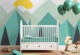 Hand Painted Nursery Wall Murals Hand Painted Mint Green Geometric Nursery Children Wallpaper